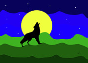 Wolf Silhouette-Howling at the Moon  Mixed Media by Shelli Fitzpatrick