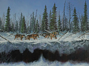 Wolves Traversing the Ridgeway Painting by Bob Williams