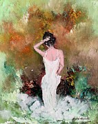 Woman And Wave Painting by Miroslaw Chelchowski