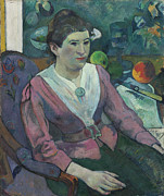 Woman in front of a Still Life by Cezanne. Paul Gauguin, French, 1848-1903. Painting by Paul Gauguin