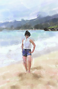 Woman on the Beach Watercolor Digital Art by Tanya Owens