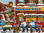 Woodland Pizza Famous Landmarks Verdun Montreal Street Hockey Painting Canadian Artist C Spandau Art Painting by Carole Spandau
