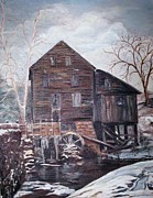 Yates Mill in Winter in Raleigh , North Carolina Painting by Catherine Ludwig Donleycott