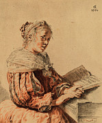 Young Girl at the Keyboard. Dated 1767. Painting by Cornelis Ploos van Amstel and Johannes Kornlein after Gerrit Dou