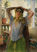 Young Oriental Woman On a Terrace 1880s Painting by Frederick Arthur Bridgman
