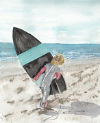Young Surfer's Love Painting by Claudette Carlton