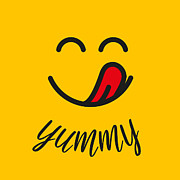 Yummy smile with tongue lick, Delicious, tasty food logo. Yummy smile emoji face Drawing by Merovingian