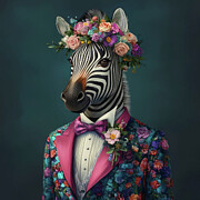 Zebra In A Floral Jacket Ai Art by Lori Lea Studios