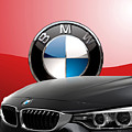 Black B M W - Front Grill Ornament and 3 D Badge on Red Photograph by Serge Averbukh Black B M W - Front Grill Ornament and 3 D Badge on Red Photograph by Serge Averbukh
