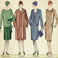 Four Flappers Modelling French Designer Outfits, 1928 by American School Four Flappers Modelling French Designer Outfits, 1928 by American School