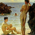 Lovers Of The Sun Painting by Henry Scott Tuke Lovers Of The Sun Painting by Henry Scott Tuke