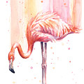 Pink Flamingo Watercolor Rain Painting by Olga Shvartsur Pink Flamingo Watercolor Rain Painting by Olga Shvartsur