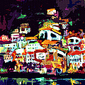 Amalfi Italy at Night Panoramic Painting by Ginette Callaway