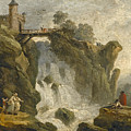An Artist sketching with other Figures beneath a Waterfall Painting by Hubert Robert An Artist sketching with other Figures beneath a Waterfall Painting by Hubert Robert