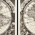 Antique Maps - Old Cartographic maps - Antique Map of the World in Two Hemispheres, 1696 Drawing by Studio Grafiikka