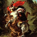 Arab Horseman Attacked by a Lion Painting by Eugene Delacroix Arab Horseman Attacked by a Lion Painting by Eugene Delacroix