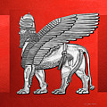 Assyrian Winged Lion - Silver Lamassu over Red Canvas Digital Art by Serge Averbukh Assyrian Winged Lion - Silver Lamassu over Red Canvas Digital Art by Serge Averbukh