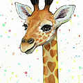 Baby Giraffe Watercolor with Heart Shaped Spots Painting by Olga Shvartsur Baby Giraffe Watercolor with Heart Shaped Spots Painting by Olga Shvartsur
