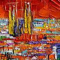 Barcelona Sagrada Familia View From Parc Guell Abstract Palette Knife Oil Painting by Mona Edulesco Barcelona Sagrada Familia View From Parc Guell Abstract Palette Knife Oil Painting by Mona Edulesco