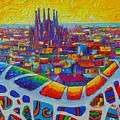 BARCELONA VIEW SAGRADA FROM PARK GUELL impressionist abstract city knife painting Ana Maria Edulescu Painting by Ana Maria Edulescu BARCELONA VIEW SAGRADA FROM PARK GUELL impressionist abstract city knife painting Ana Maria Edulescu Painting by Ana Maria Edulescu