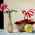 Basket with rose and apple Painting by Christopher Shellhammer Basket with rose and apple Painting by Christopher Shellhammer