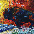 Bison Running print of OLena Art Wild the Storm Oil Painting With Palette Knife Painting by OLena Art Bison Running print of OLena Art Wild the Storm Oil Painting With Palette Knife Painting by OLena Art