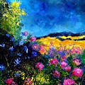 Blue and pink flowers Painting by Pol Ledent Blue and pink flowers Painting by Pol Ledent