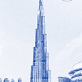 Blueprint drawing of Burj Khalifa Emirates Dubai 2s Weekender Tote Bag ...