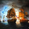 Bonhomme Richard engaging The Serapis in Battle Painting by Paul Walsh Bonhomme Richard engaging The Serapis in Battle Painting by Paul Walsh