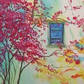 Bouganvilla And Blue Shutter by Lizzy Forrester Bouganvilla And Blue Shutter by Lizzy Forrester
