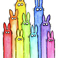 Bunny Rabbits Watercolor Rainbow Painting by Olga Shvartsur Bunny Rabbits Watercolor Rainbow Painting by Olga Shvartsur