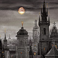 BW Prague City of hundres spiers Painting by Yuriy Shevchuk