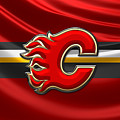 Calgary Flames - 3D Badge over Flag by Serge Averbukh Calgary Flames - 3D Badge over Flag by Serge Averbukh
