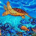 Caribbean Sea Turtle and Reef Fish Painting by Daniel Jean-Baptiste Caribbean Sea Turtle and Reef Fish Painting by Daniel Jean-Baptiste