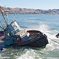 Catch of the Day -- Abandoned Fishing Boat in Cayucos, California Bath Towel  by Darin Volpe - Pixels