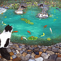 Cats and Koi Painting by Karen Zuk Rosenblatt Cats and Koi Painting by Karen Zuk Rosenblatt