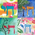 Chai Collage- Contemporary Jewish Art by Linda Woods Painting by Linda Woods Chai Collage- Contemporary Jewish Art by Linda Woods Painting by Linda Woods