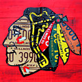 Chicago Blackhawks Hockey Team Vintage Logo Made from old recycled Illinois License Plates Red by Design Turnpike Chicago Blackhawks Hockey Team Vintage Logo Made from old recycled Illinois License Plates Red by Design Turnpike