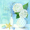 Cottage at the Shore 2 White Hydrangea Bouquet w Sea Glass and Starfish Painting by Audrey Jeanne Roberts Cottage at the Shore 2 White Hydrangea Bouquet w Sea Glass and Starfish Painting by Audrey Jeanne Roberts