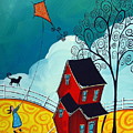 Country Girl - whimsical landscape cat Painting by Debbie Criswell Country Girl - whimsical landscape cat Painting by Debbie Criswell