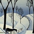 Country Winter Road - horse snow folk art Painting by Debbie Criswell Country Winter Road - horse snow folk art Painting by Debbie Criswell