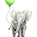 Elephant Watercolor Green Balloon Kids Room Art Painting by Olga Shvartsur Elephant Watercolor Green Balloon Kids Room Art Painting by Olga Shvartsur