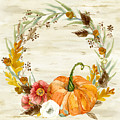 Fall Autumn Harvest Wreath on Birch Bark Watercolor Painting by Audrey Jeanne Roberts Fall Autumn Harvest Wreath on Birch Bark Watercolor Painting by Audrey Jeanne Roberts