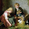 Feeding the Rabbits Painting by Felix Schlesinger Feeding the Rabbits Painting by Felix Schlesinger