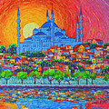 Fiery Sunset Over Blue Mosque Hagia Sophia In Istanbul Turkey Painting by Ana Maria Edulescu Fiery Sunset Over Blue Mosque Hagia Sophia In Istanbul Turkey Painting by Ana Maria Edulescu