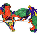 Five Rimatara Lorikeets Drawing by Judith Kunzle