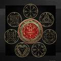Gold Seal of Solomon over Seven Pentacles of Saturn on Black Canvas Digital Art by Serge Averbukh Gold Seal of Solomon over Seven Pentacles of Saturn on Black Canvas Digital Art by Serge Averbukh