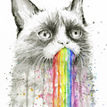 Grumpy Rainbow Cat Painting by Olga Shvartsur Grumpy Rainbow Cat Painting by Olga Shvartsur