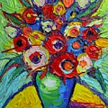 Happy Bouquet Of Poppies And Colorful Wildflowers On Round Yellow Table Impasto Abstract Flowers Painting by Ana Maria Edulescu Happy Bouquet Of Poppies And Colorful Wildflowers On Round Yellow Table Impasto Abstract Flowers Painting by Ana Maria Edulescu