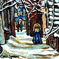 Buy Original Paintings Montreal Petits Formats A Vendre Scenes MAN SHOVELLING SNOW WINTER STAIRS by Carole Spandau